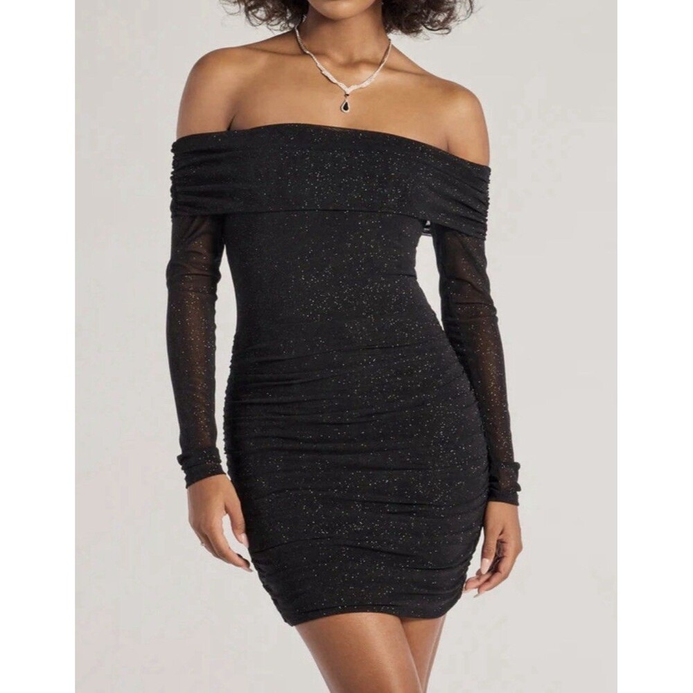 Windsor Pop Of Glam Long Sleeve Glitter Mini Dress Small
